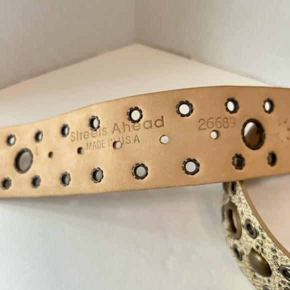 Streets Ahead leather belt python pattern sz L brass buckle & studs EC vintage - Picture 7 of 12